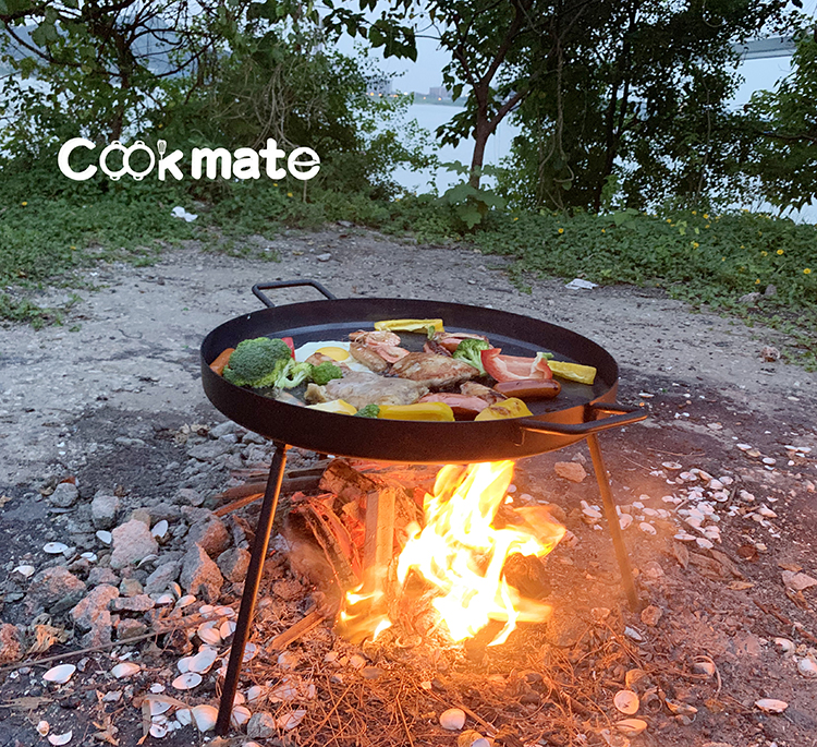 Amazon Venta caliente a presión fundición de aluminio coreano sin palo de cerámica recubierto de utensilios de cocina ronda de freír con piernas camping al aire libre