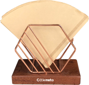 Estante de madera del marco de la pantalla del compañero de cocción con la cesta de metal Filtro de café Soporte de almacenamiento