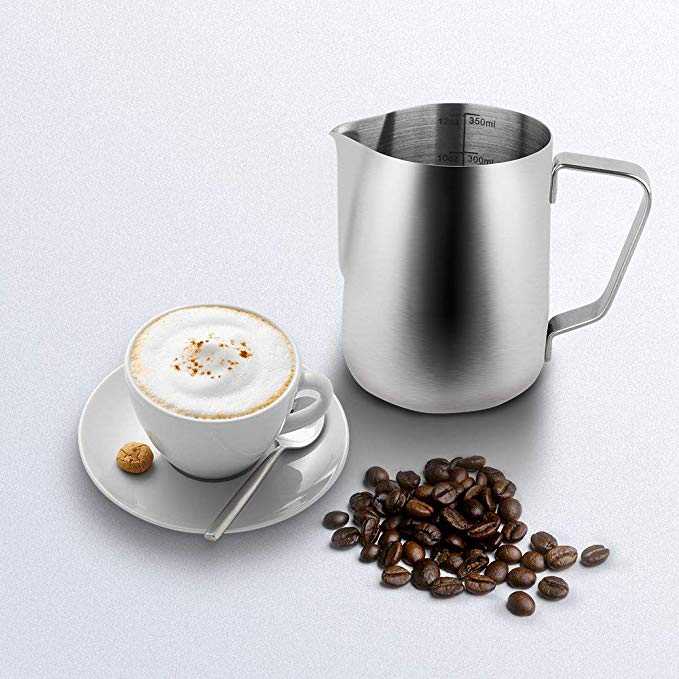 Amazon venta caliente Coffee Creamer Cup con medidas en ambos lados Leche Frother Pitcher
