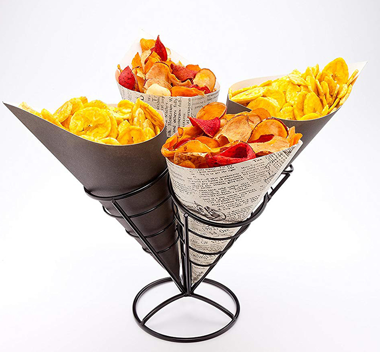 Colorido personalizado 4 conos redondos conos de gambas de pollo Frutas francesas Cesta de frutas