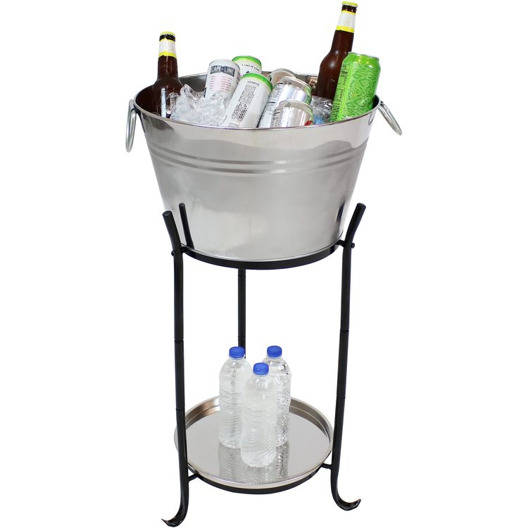 Cubo de hielo Cubierta Refrigerador con soporte y bandeja de acero inoxidable Sostiene la cerveza Vino Champagne Ice Bucket