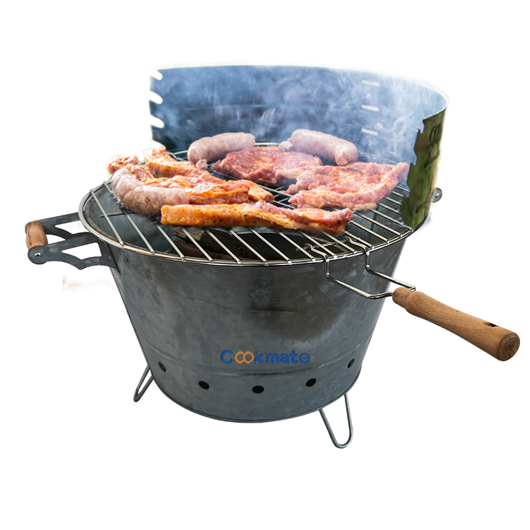 Portátil Camping Home Galvanized Metal Charcoal Barbecue BBQ Bucket Grill